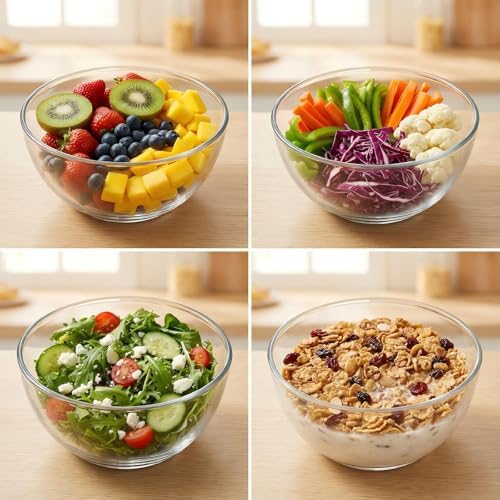 Borosilicate Glass Bowls Set of 4 (6.7 Inch, 1.1 QT) for Serving