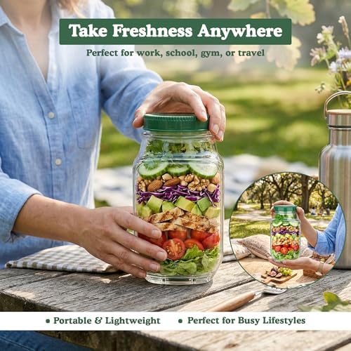 Salad Pod Mason Jar Side Open, Leakproof Salad Container, BPA-Free