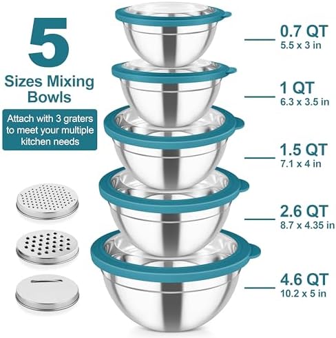 TeamFar Mixing Bowls, Stainless Steel Salad Serving Bowl with Clear