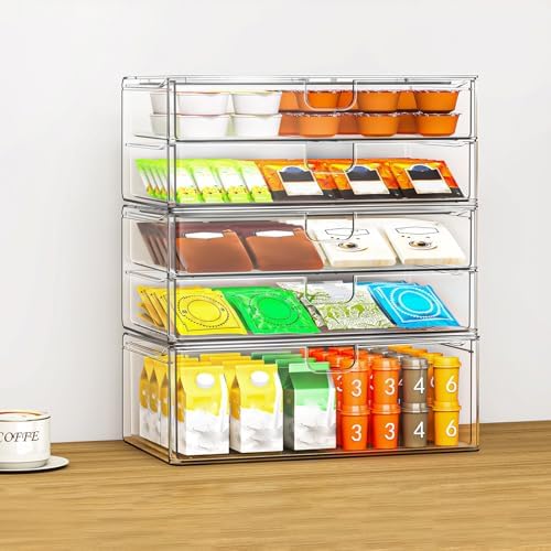 caktraie 6-Pack Acrylic Stackable Storage Drawers for Vanity, Desk