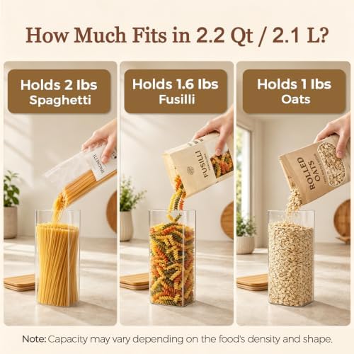 ComSaf 2.2 Qt Glass Pasta Containers, Set of 3