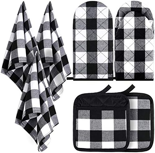 Patelai 7 Pieces Buffalo Check Towels, Pot Holders and Oven Mitts