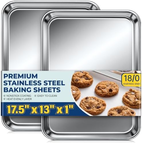 Baking Sheet Pan Set of 2, Stainless Steel Cookie Sheets for Baking