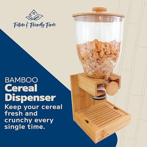 Bamboo Dispenser 3.5Liters (118 fl Oz) , Cereal Dispenser, Storage Container, Snack Bar Station, Dry Food Dispenser, Cereal Dispenser Countertop, House Essentials
