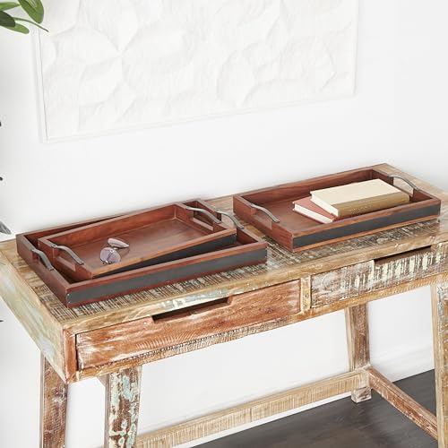 Deco 79 Wood Living Room Decor Tray Ottoman Tray with Black Metal