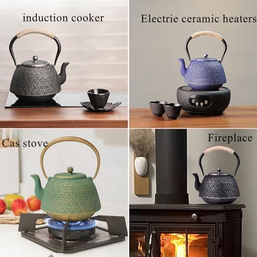 Cast Iron Japanese Tetsubin Tea Kettle, 40 oz, Blue