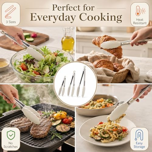 Kitchen Tongs with Silicone Tips, 3-Piece, 7/9/12-Inch