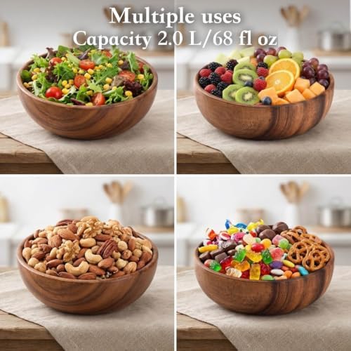 Wooden Salad Bowl Set, Acacia Wood, 4-Pcs, 9.5 Inch,Couple bowls