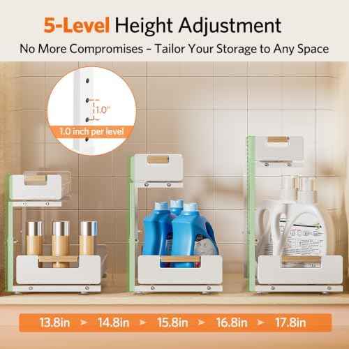 Delamu Under Sink Organizer Kitchen, 2-Tier Pull-Out Cabinet Shelf, 2-Pack
