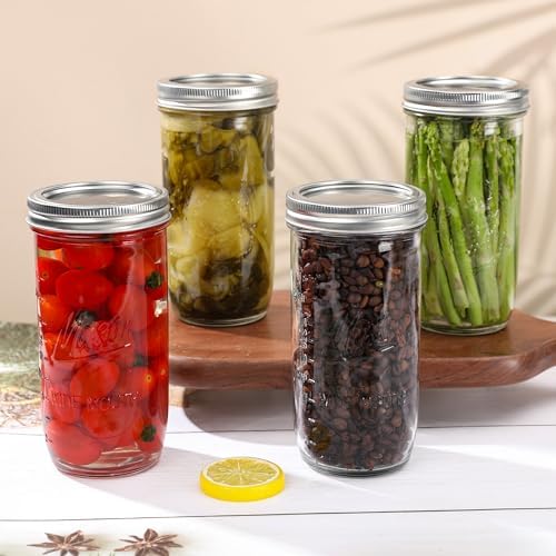 24 oz Wide Mouth Mason Jars with Airtight Lids, 4 Pack
