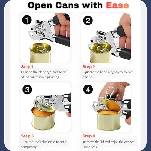 Can Opener Heavy Duty Easy-Use Design, Smooth Edge Safe Cut, Easy Grip