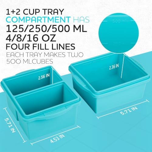 XOMOO Silicone Freezer Trays with Lids, 1 & 2‐Cup Portion, 4 Pack