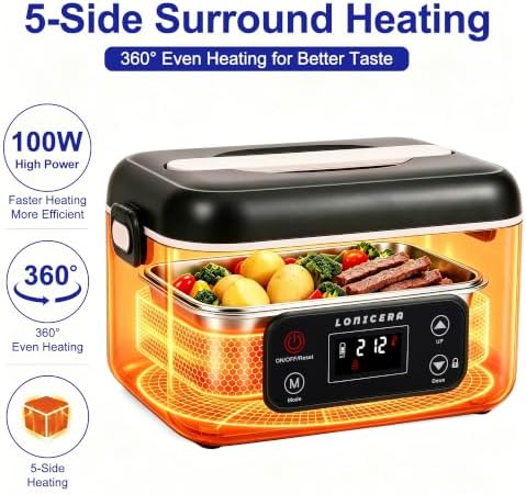 LONICERA Cordless Electric Lunch Box, 12000mAh, 1.3L