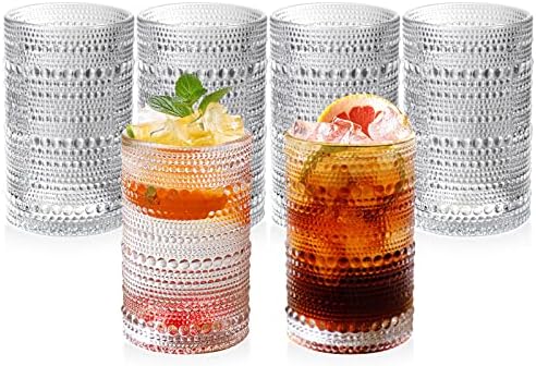 Hobnail Glasses Set of 6 Highball Vintage Drinking Glasses 13OZ Clear