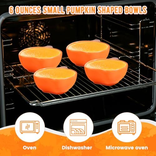 12 Pack Ceramic Pumpkin Bowls, 6 oz Small Fall Ramekins, Pumpkin