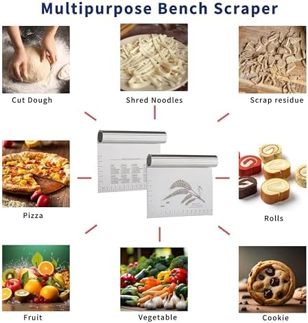 2PCS Dough Pastry Bench Cutter Scraper, OLULU Stainless Steel Kitchen