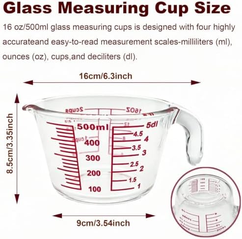 16 Oz Glass Measuring Cup, Clear Borosilicate Glass Measuring Cup
