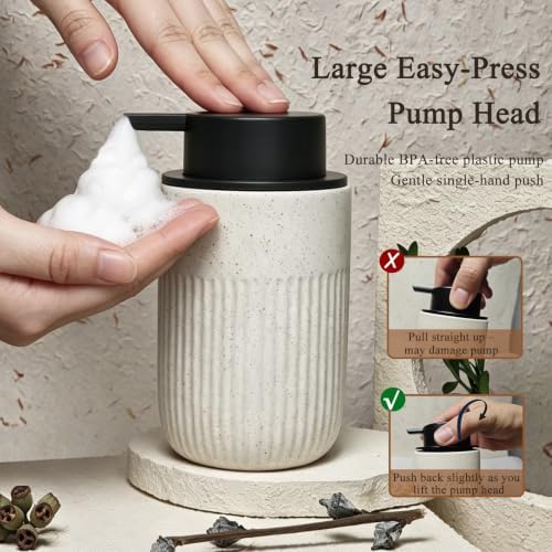 White Ceramic Foaming Soap Dispenser for Bathroom Countertop 13oz