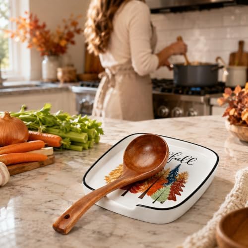 AnyDesign 5.9 Inch Fall Ceramic Spoon Rest, Hello Fall Tree Forest