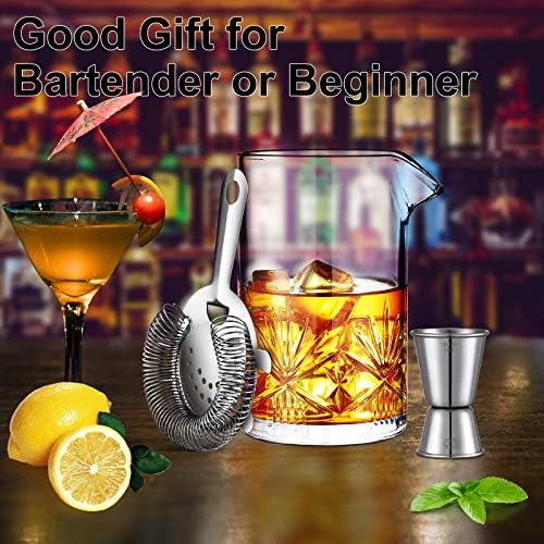 Cocktail Mixing Glass, veecom 3 Piece Crystal Bartender Mixing Glass