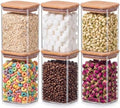 6-Pack 1.2Qt Rectangle Glass Storage Jars with Bamboo Lids