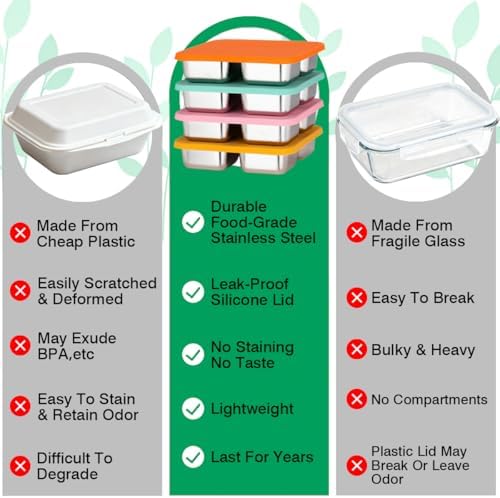 4 Pack Stainless Steel Snack Containers with Lids, Lunchable 4