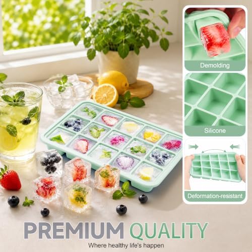 CAKETIME 2 Pack Silicone Ice Cube Trays with Lid Reusable Metal