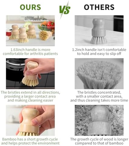 4 Pack Bamboo Dish Brush with Sisal Bristles