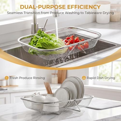 Stainless Steel over Sink Colander Basket for Washing Fruits Tableware