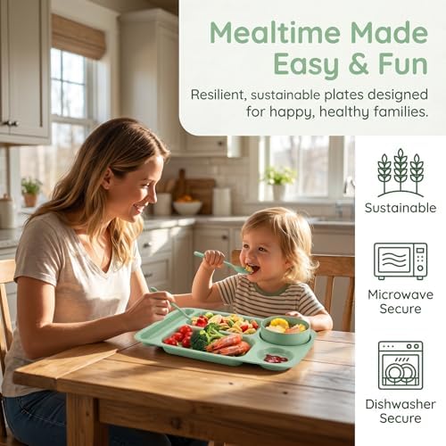 WUWEOT 8 Pack Divided Food Plates, 13.5" Wheat Straw Tray