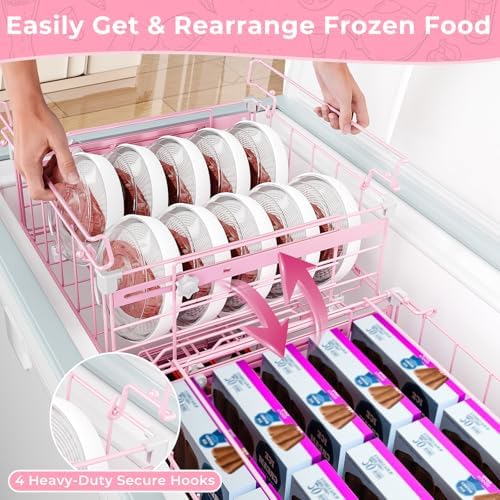 Deep Freezer Organizer Bins for 10 Cu.Ft Freezer - Pink, 4 PCS
