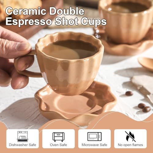 Cute Ceramic Double Espresso Shot Cups Set of 4 Tazas Para Cafe