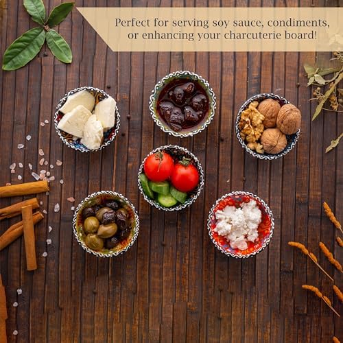 Ceramic Small Dipping Bowls Set of 6, 3.5 Oz Soy Sauce Dish, Handmade