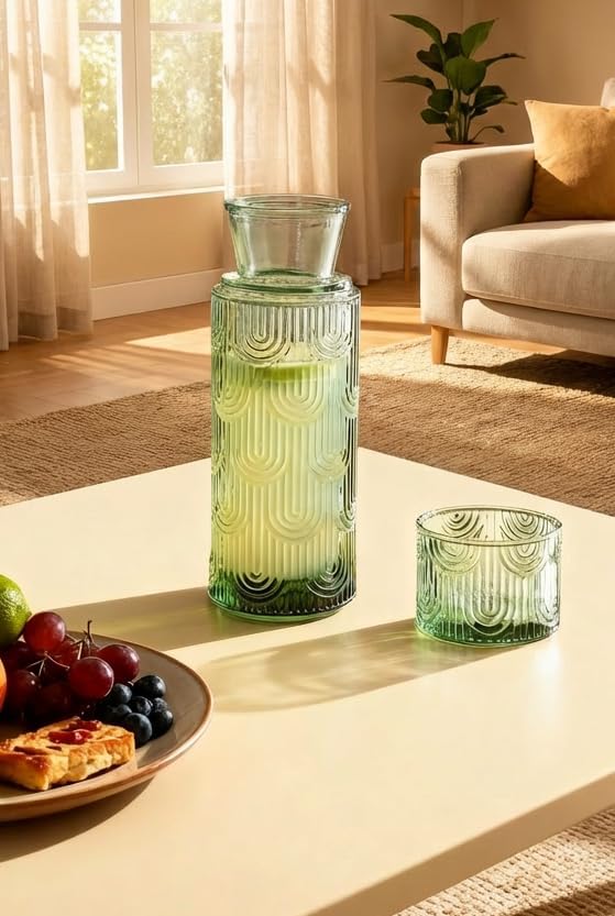 Mouthwash Dispenser for Bathroom, 21.6Oz Vintage Glass Water Carafe