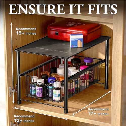 Simple Houseware Wired Stackable Under Sink Cabinet Sliding Basket, Black