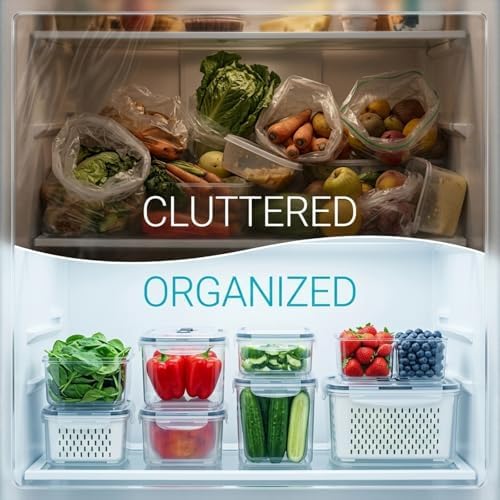 4Pcs Fridge Produce Storage Bins, Airtight Containers w/ Colander Vent