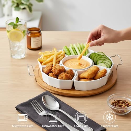 ZENFUN Chip and Dip Serving Set, 11'' Divided Serving Platters Tray
