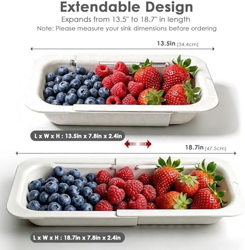 Over the Sink Colander Strainer Basket, Extendable Colander and