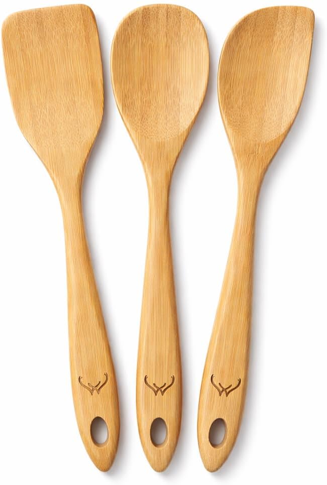 Prime Bamboo Wooden Spoons for Cooking Set of 3 Pcs – Wooden Cooking