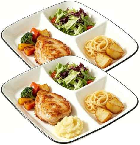10inch Ceramic Divided Plates Set of 2,3 Compartment Portion Control