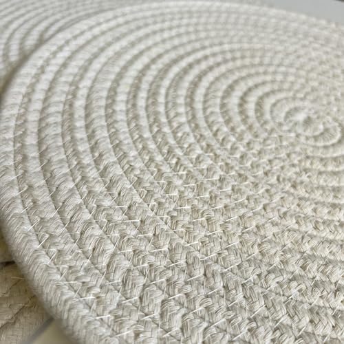 WAZAIGUR Round Placemats Set of 4 Thick Cotton Rope, 13inch, Cream