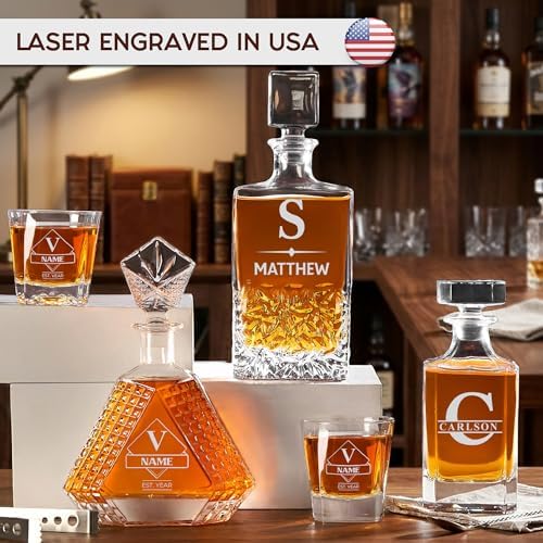 Personalized Triangle Whiskey Decanter Set – 650ml Engraved Liquor