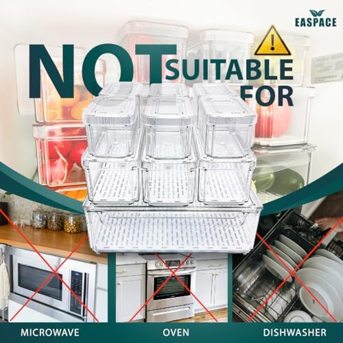 10-Pack Clear Fridge Organizer Bins with Lids