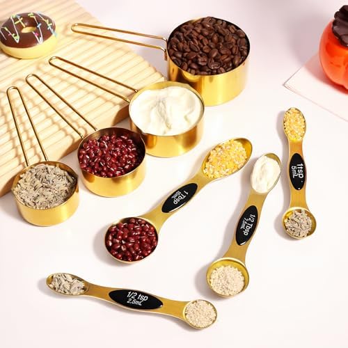 13pcs Gold Stainless Steel Measuring Cups and Spoons Set, Including 8