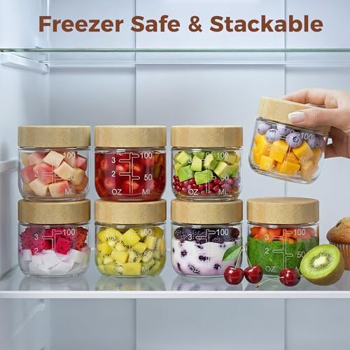 3 oz Small Glass Salad Dressing Containers with Bamboo Lids, 4 Pack