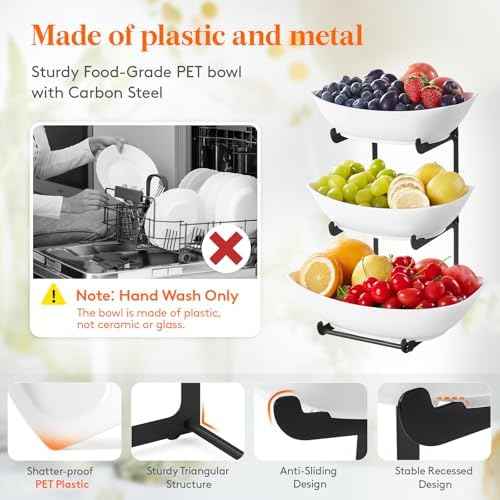 Lifewit 3 Tier Fruit Bowl for Kitchen Counter, Tiered Plastic Serving Tray