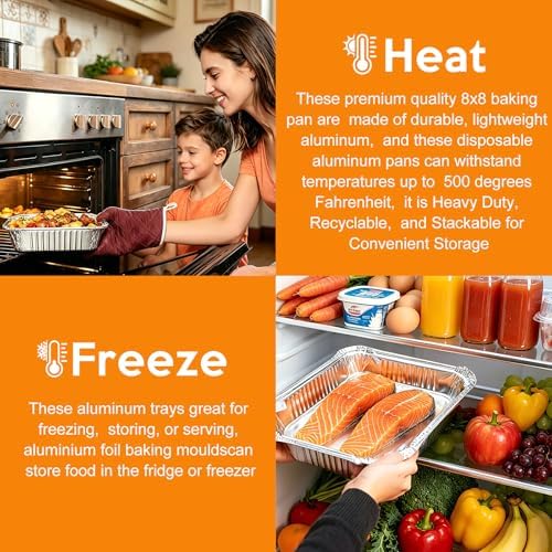 8x8 Foil Pans 50 Pack, Heavy Duty Square Aluminum Baking Pans