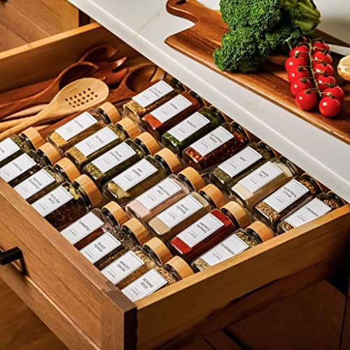 24-Piece Spice Jars Set by Le'raze: Glass Jars with Bamboo Lids