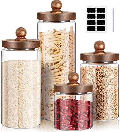 Gerrii Glass Storage Jars Set of 4, Clear Containers with Wooden Lids