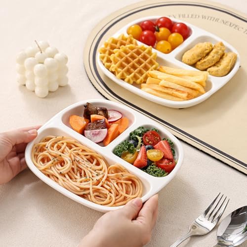 8.58" Square Ceramic Divided Plates Set of 4, Portion Control Plates